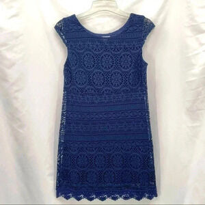 Xhilaration Women’s Dark Blue Crochet Cap Sleeve Dress Small Lined Slip On